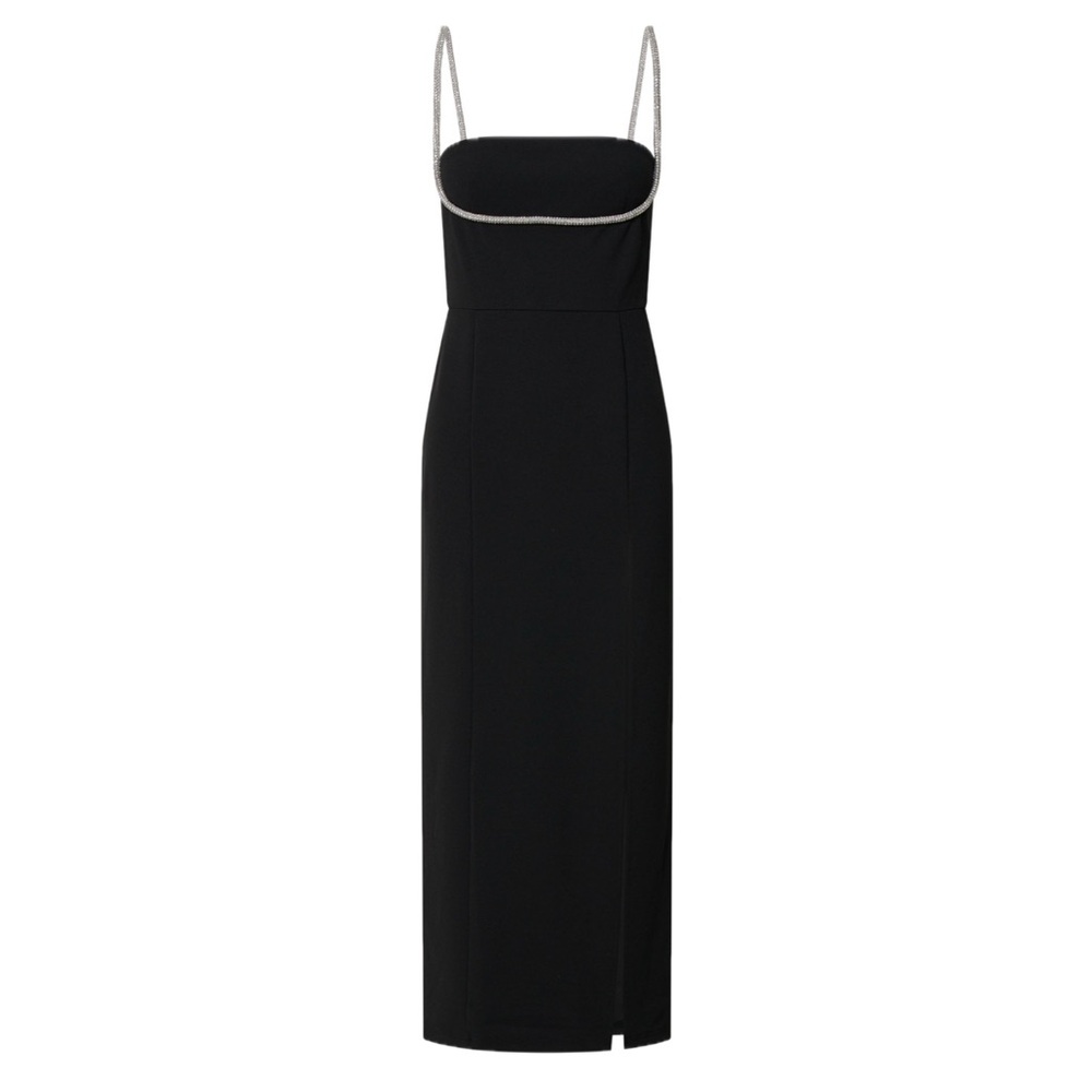SHOWPO SHARLEY MIDI DRESS - DIAMANTE DETAIL PENCIL DRESS IN BLACK
